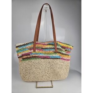Daisy Rose Straw Beach Tote Multicolor Stripe Large Summer Bag